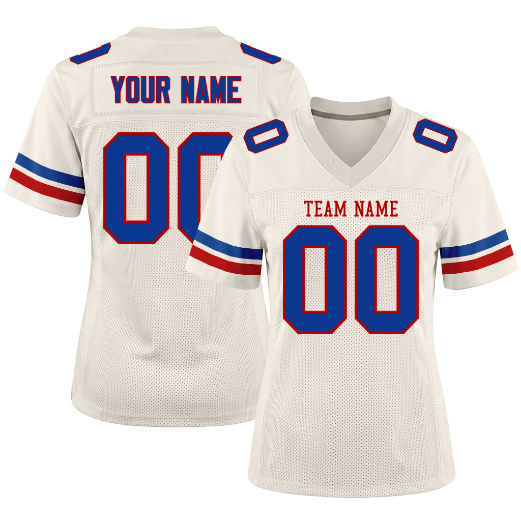 Custom Cream Royal-Red Mesh Football Jersey