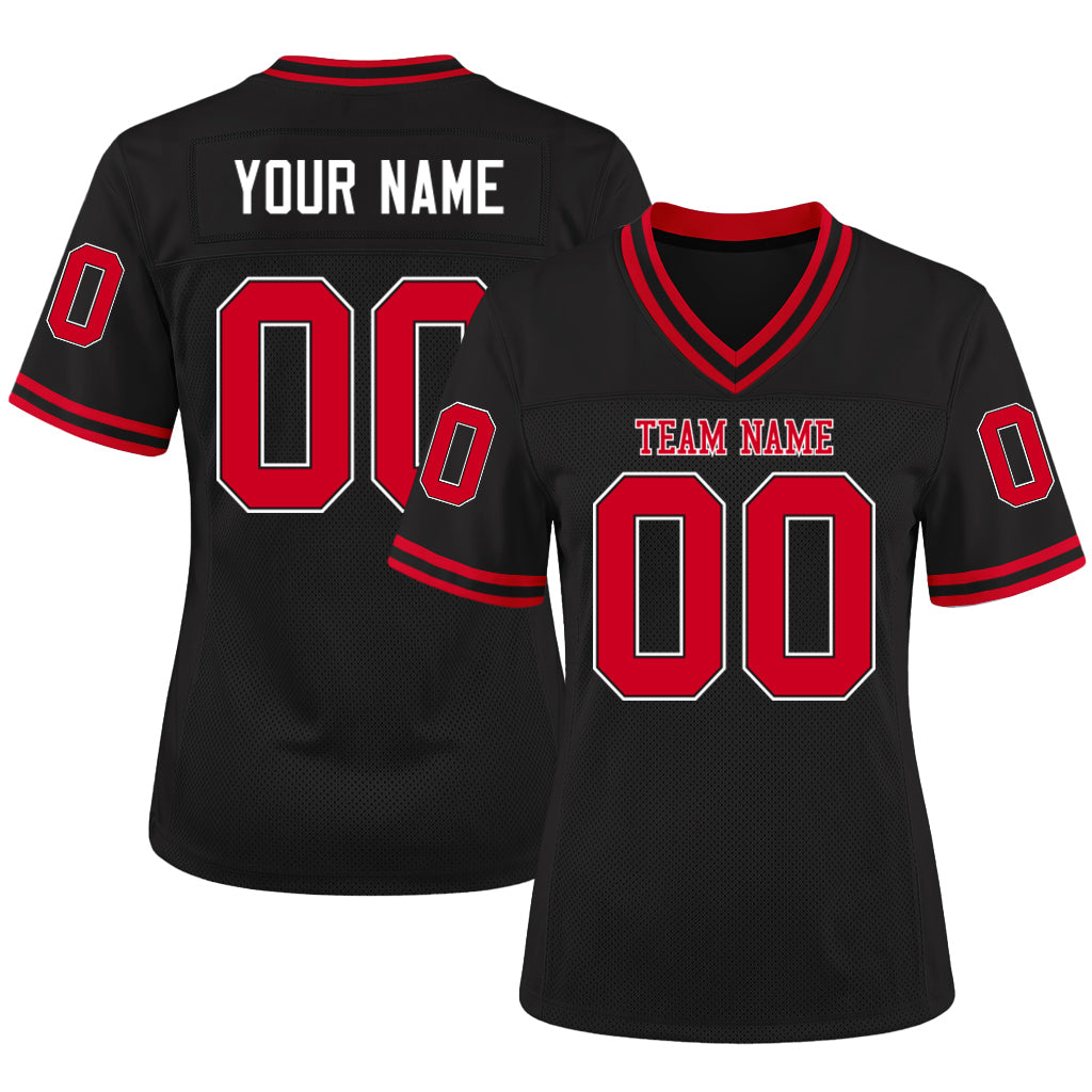 Custom Black Red-White Mesh Football Jersey