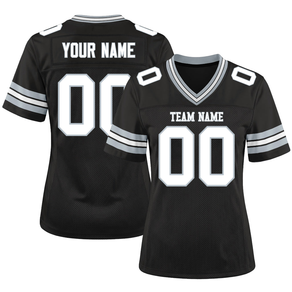 Custom Black White-Silver Mesh Football Jersey