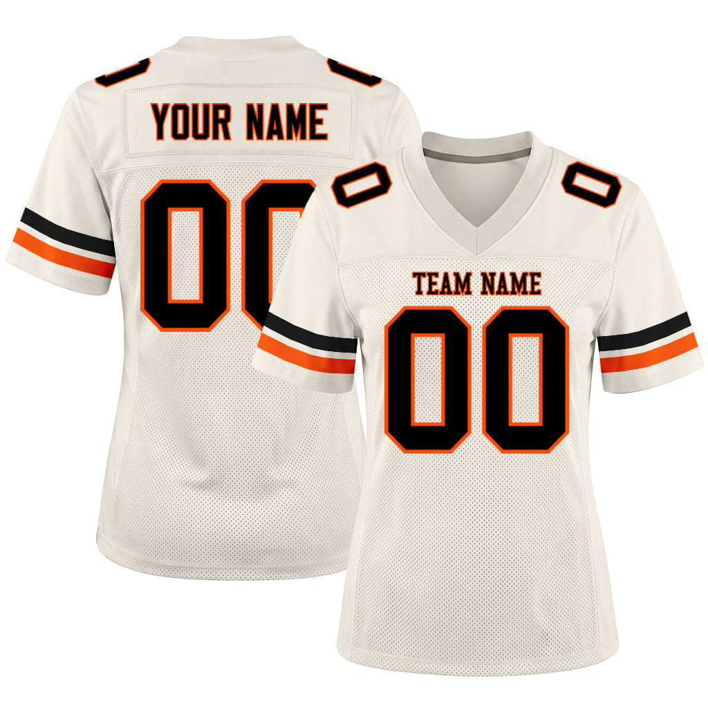 Custom Cream Black-Orange Mesh Football Jersey