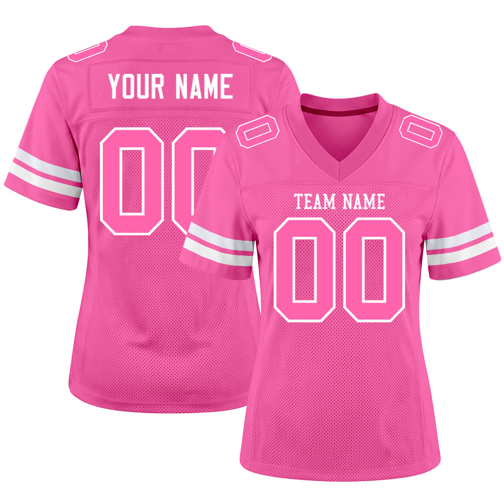Custom Pink Pink-White Mesh Football Jersey