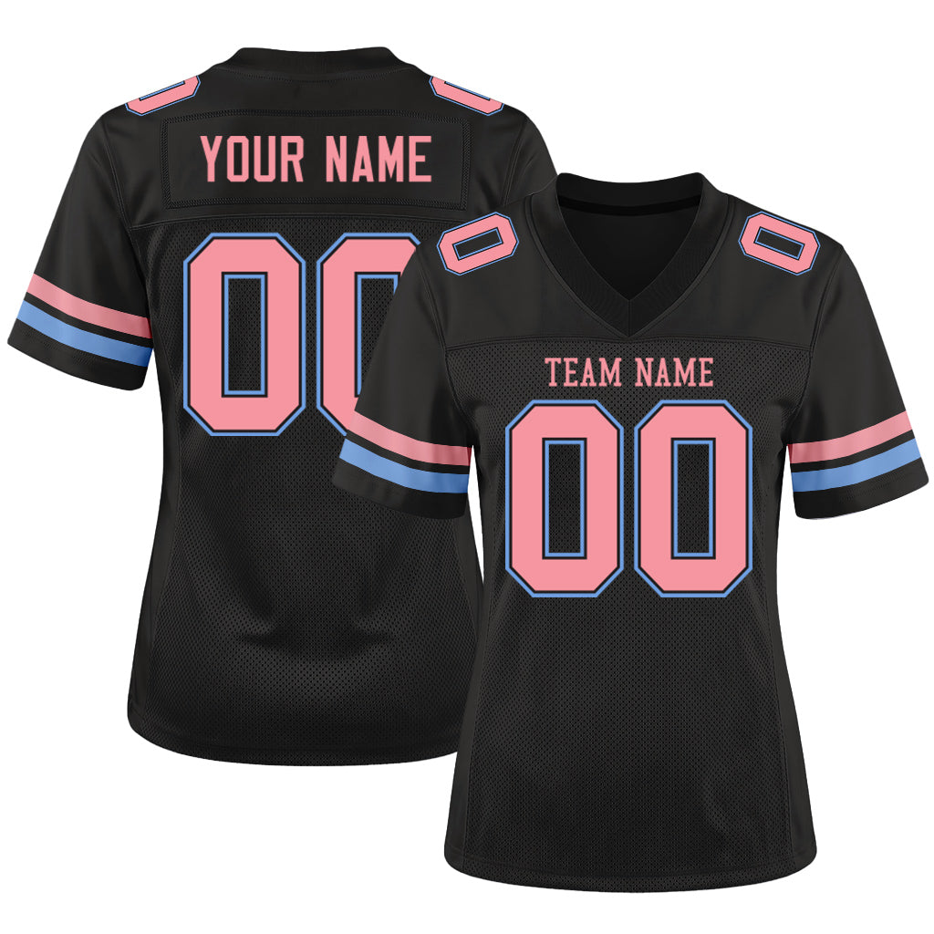 Custom Black Medium Pink-Light Blue Mesh Football Jersey