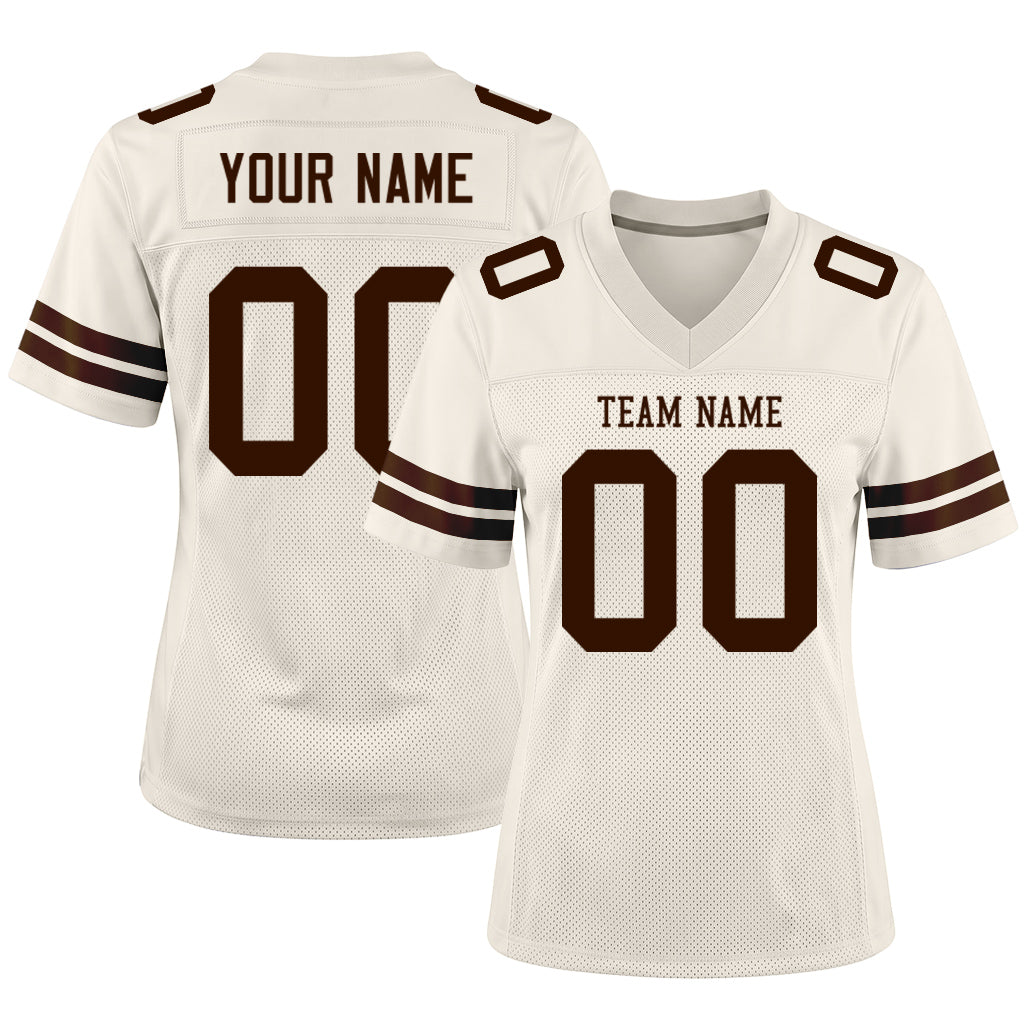 Custom Cream Brown Mesh Football Jersey