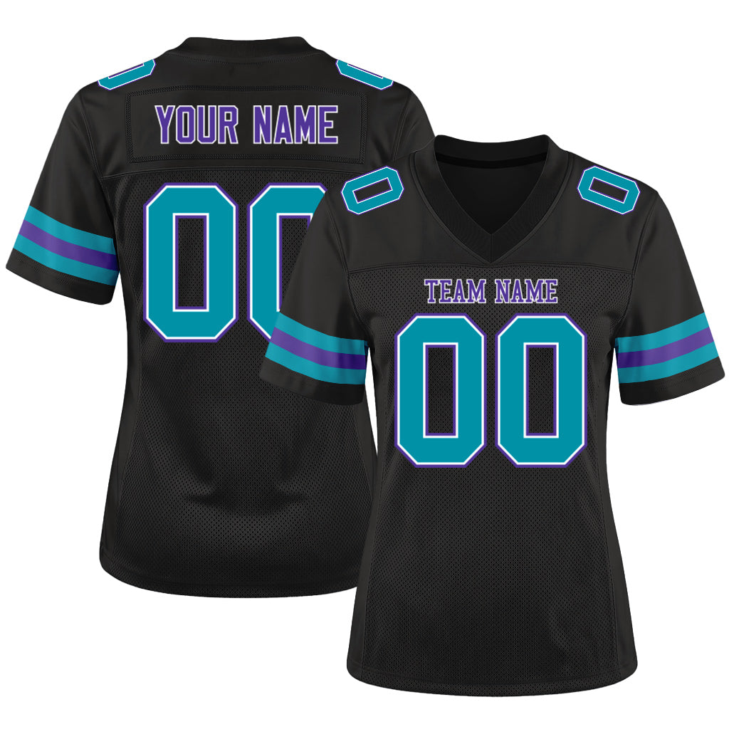 Custom Black Teal-Purple Mesh Football Jersey