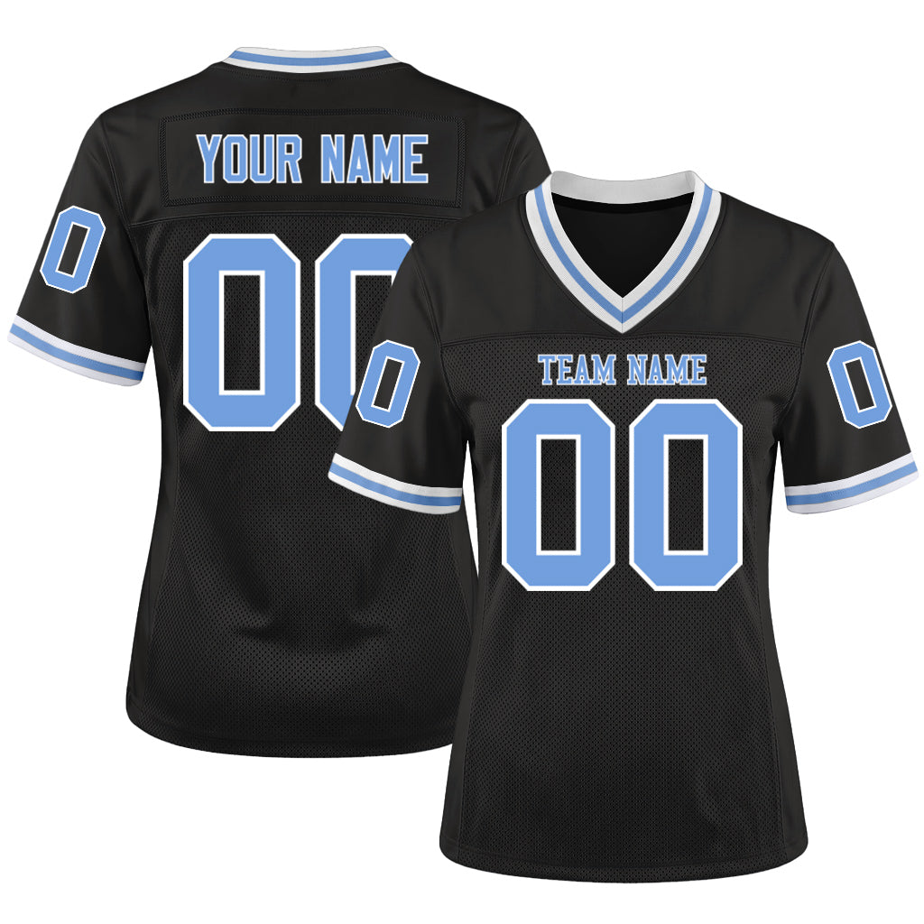 Custom Black Light Blue-White Mesh Throwback Mesh Football Jersey