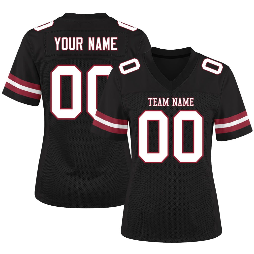 Custom Black White-Cardinal Mesh Football Jersey