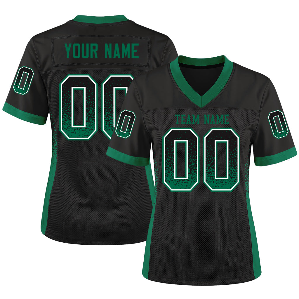 Custom Black Kelly Green-White Mesh Drift Fashion Mesh Football Jersey