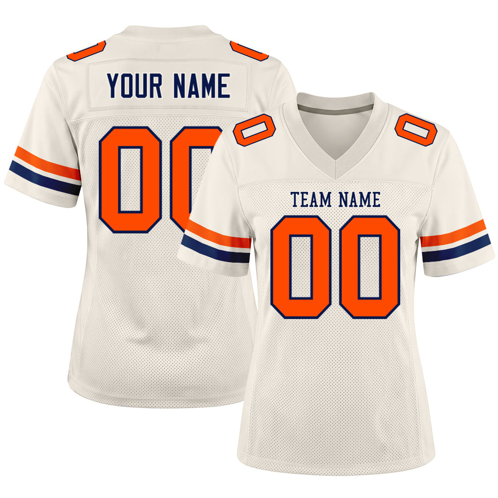 Custom Cream Orange-Navy Mesh Football Jersey