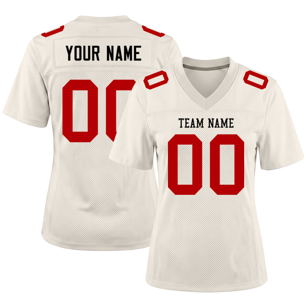Custom Cream Red Mesh Football Jersey