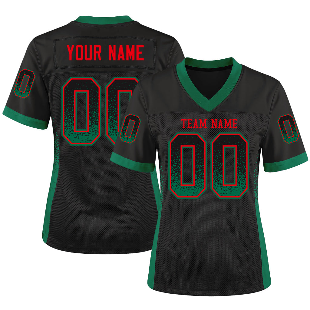Custom Black Kelly Green-Red Mesh Drift Fashion Mesh Football Jersey