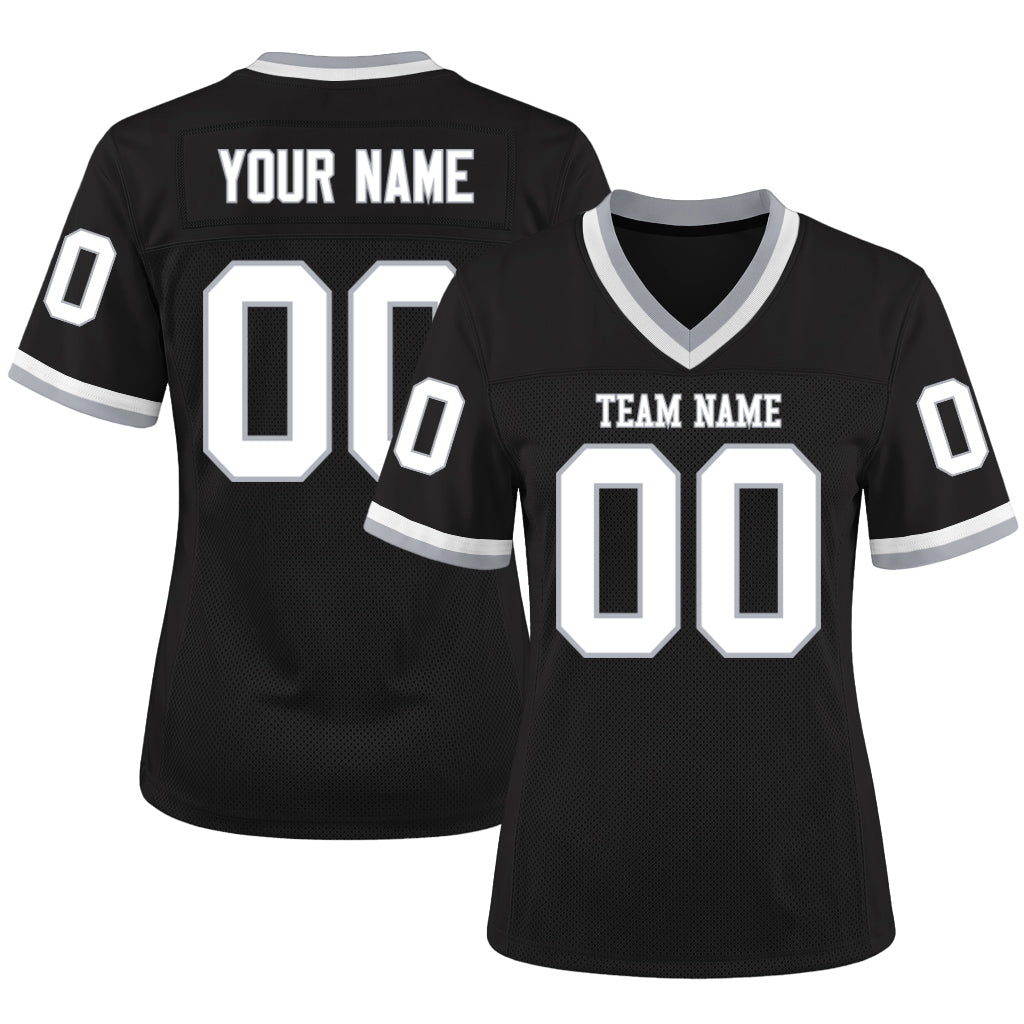 Custom Black White-Gray Mesh Football Jersey