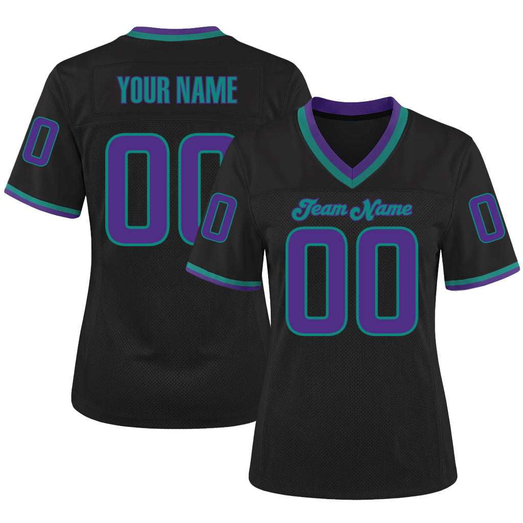 Custom Black Purple-Aqua Mesh Football Jersey