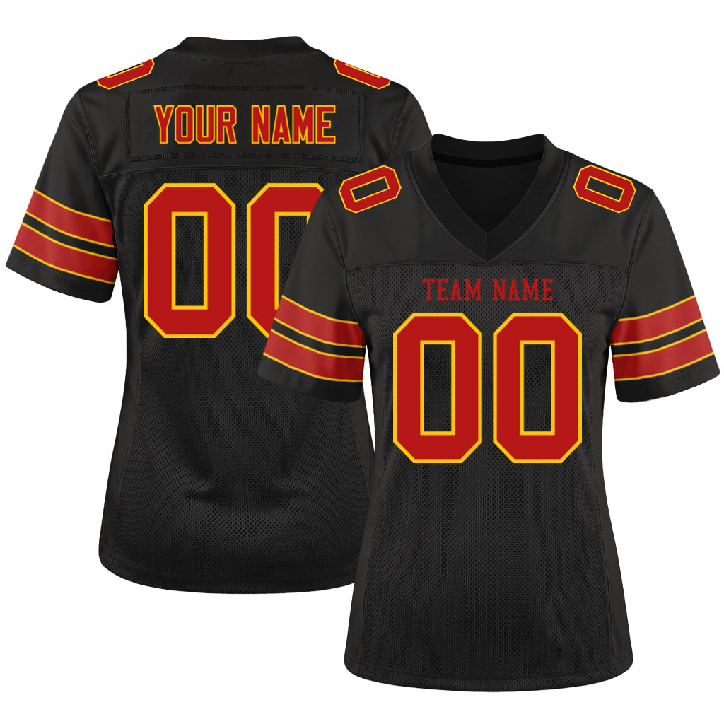 Custom Black Scarlet-Gold Custom Name Mesh Football Jersey