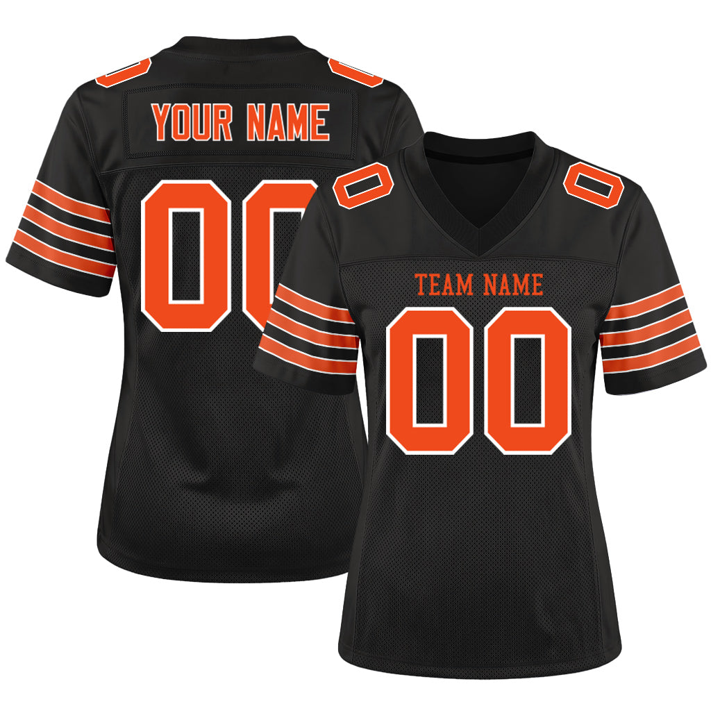 Custom Black Orange-White Custom Name Mesh Football Jersey