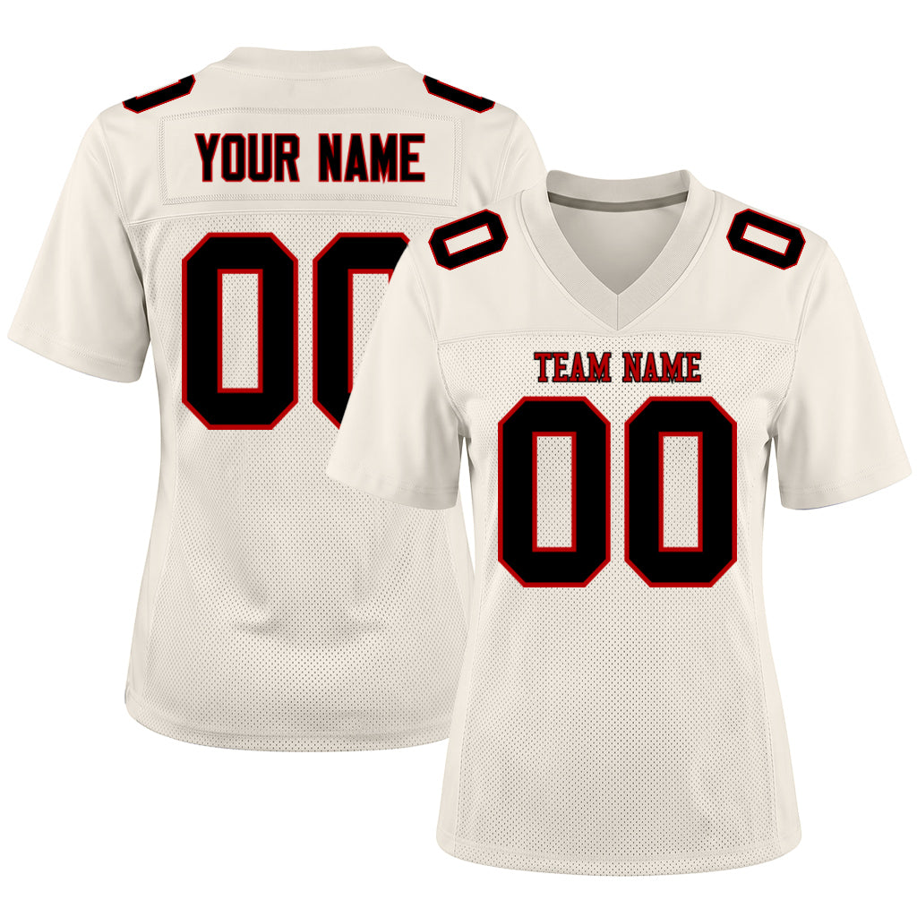 Custom Cream Black-Red Mesh Football Jersey