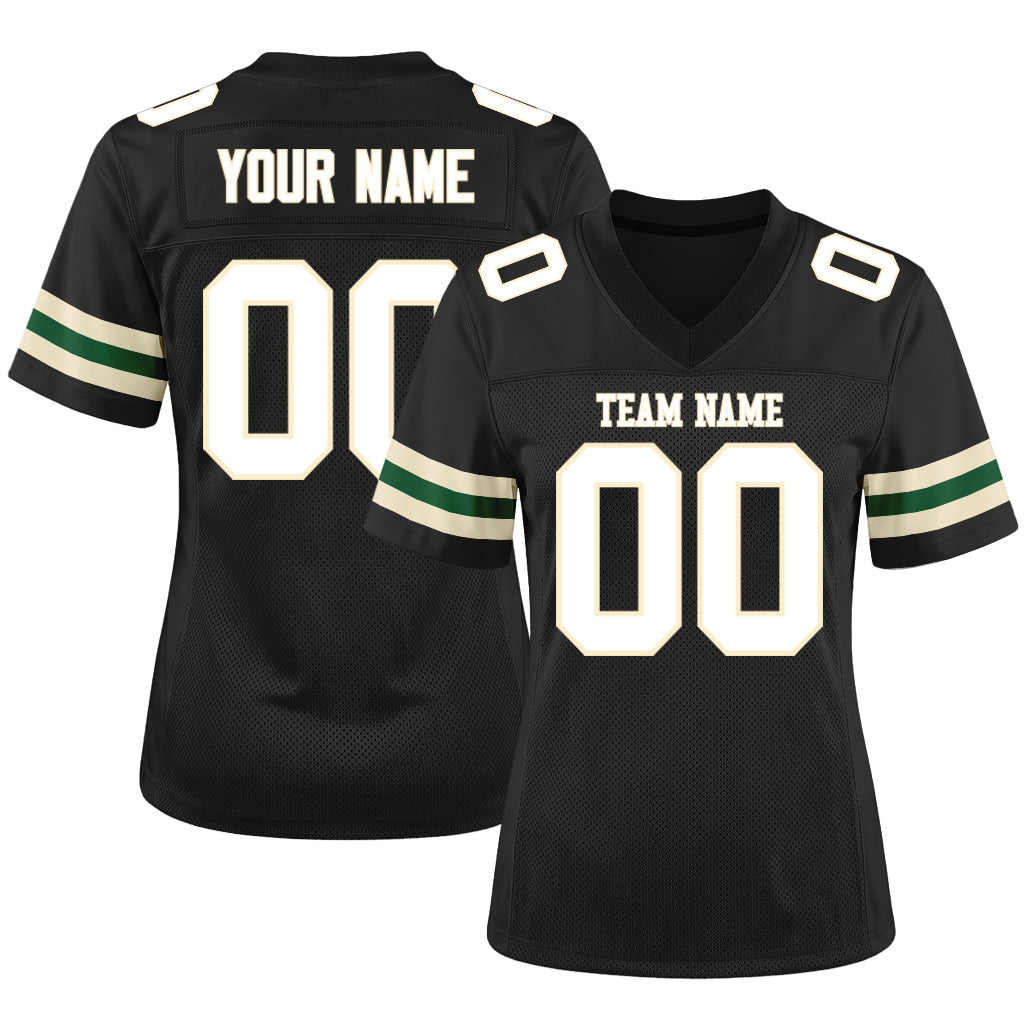 Custom Black White-Cream Mesh Football Jersey