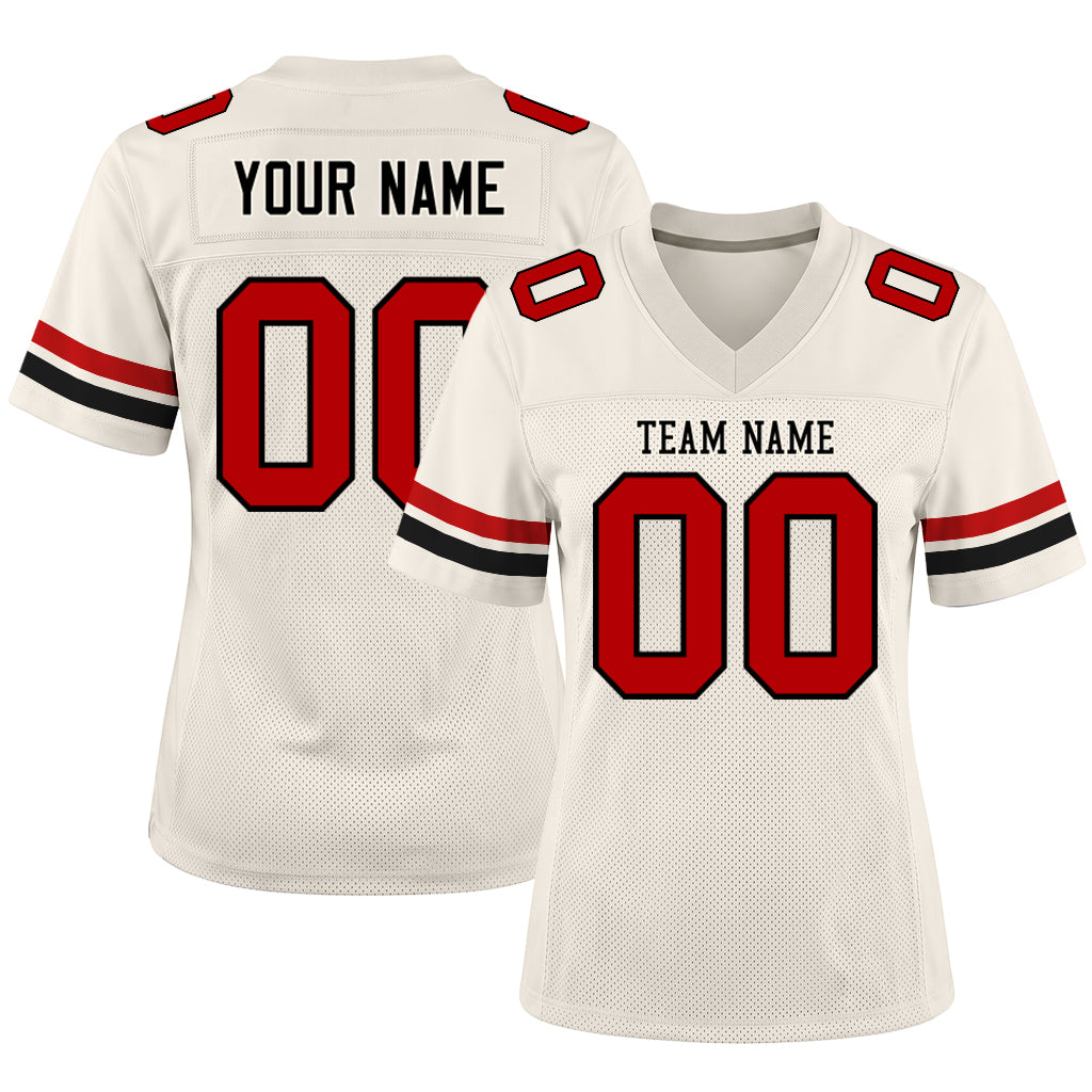 Custom Cream Red-Black Mesh Football Jersey