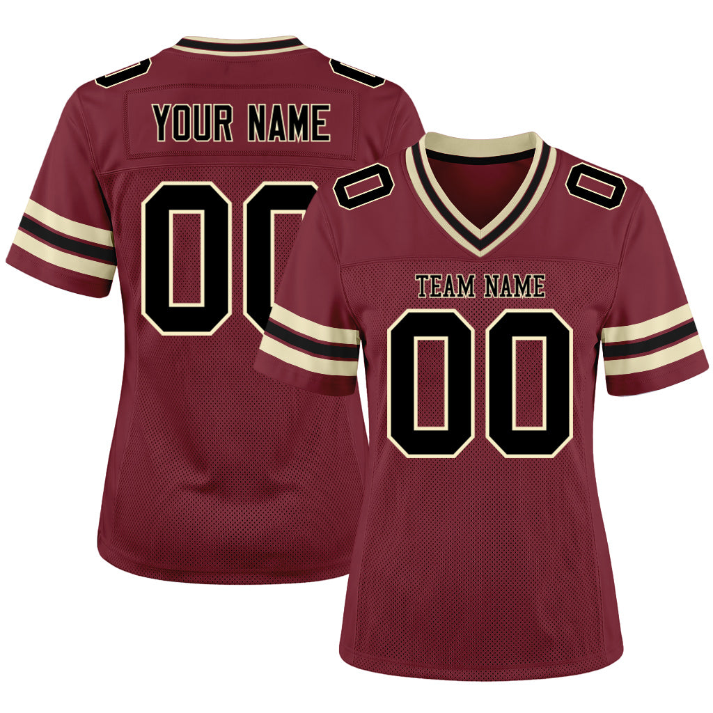 Custom Burgundy Black-City Cream Mesh Football Jersey