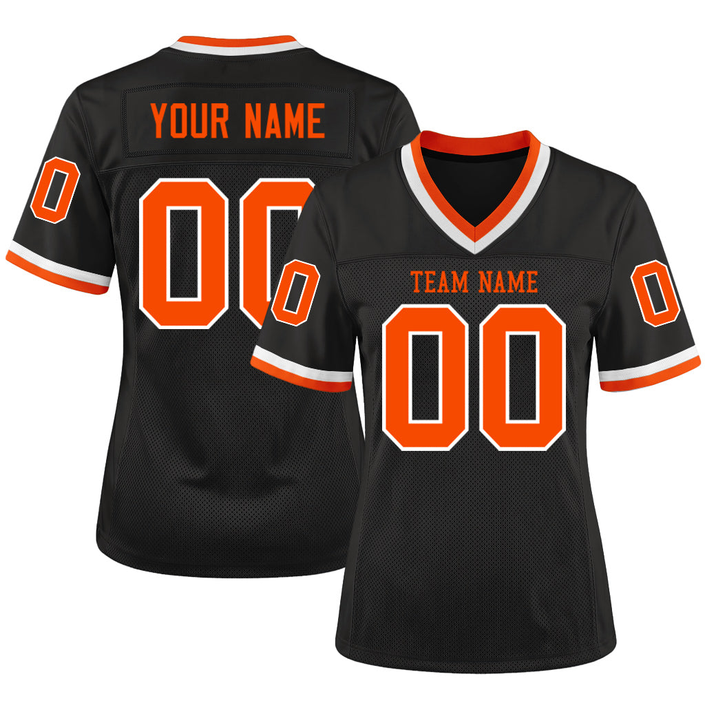 Custom Black Orange-White Mesh Throwback Mesh Football Jersey