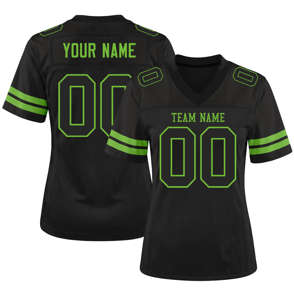Custom Black Black-Neon Green Mesh Football Jersey