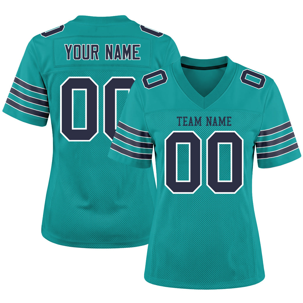Custom Aqua Navy-White Custom Name Mesh Football Jersey
