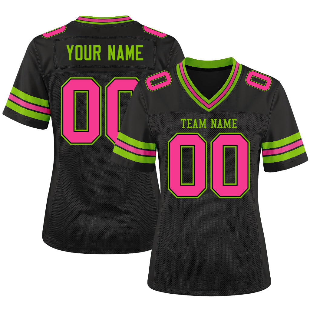 Custom Black Pink-Neon Green Mesh Football Jersey