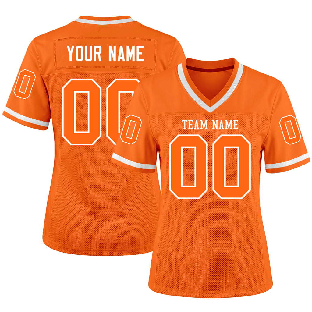 Custom Orange White Mesh Football Jersey