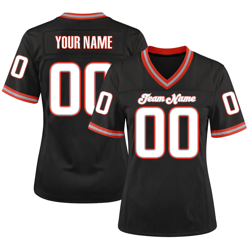Custom Black White-Orange Mesh Throwback Mesh Football Jersey