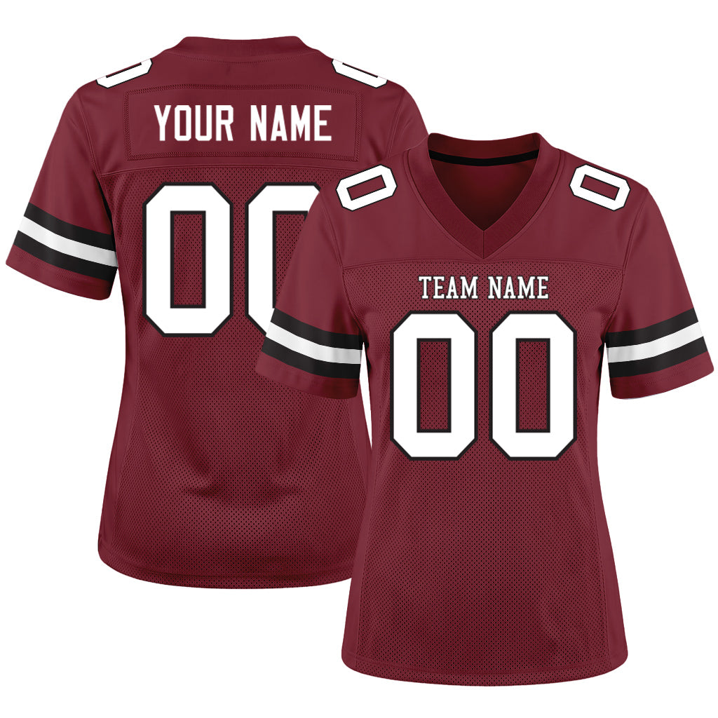 Custom Burgundy White-Black Mesh Football Jersey