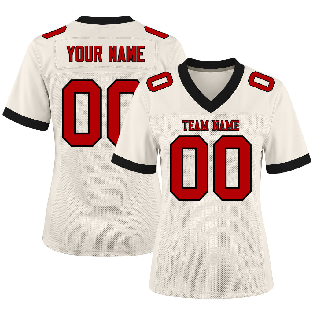 Custom Cream Red-Black Mesh Football Jersey