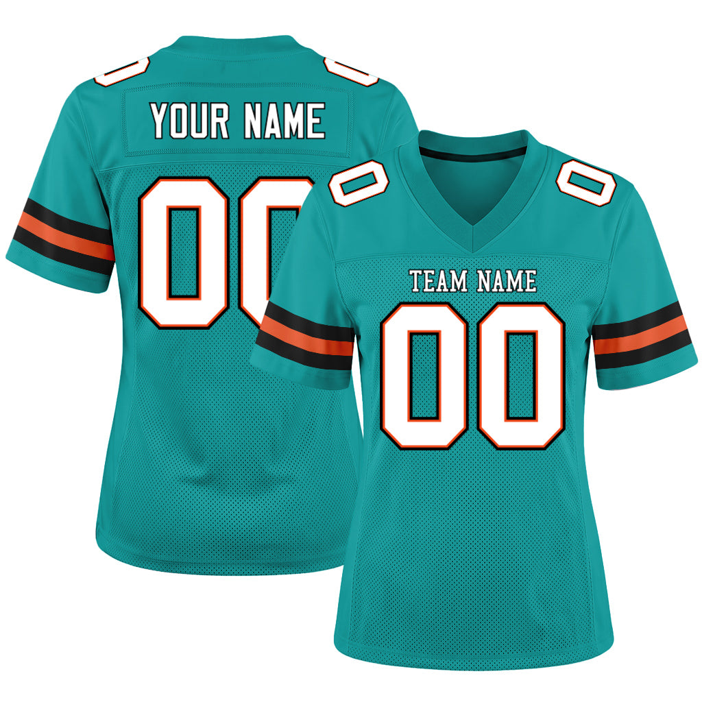 Custom Aqua White-Orange Mesh Football Jersey