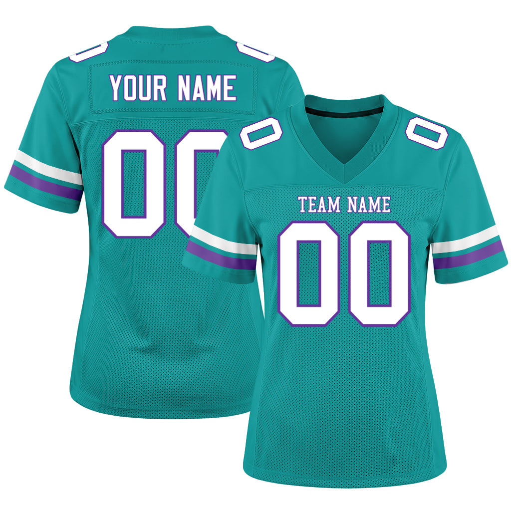 Custom Aqua White-Purple Mesh Football Jersey