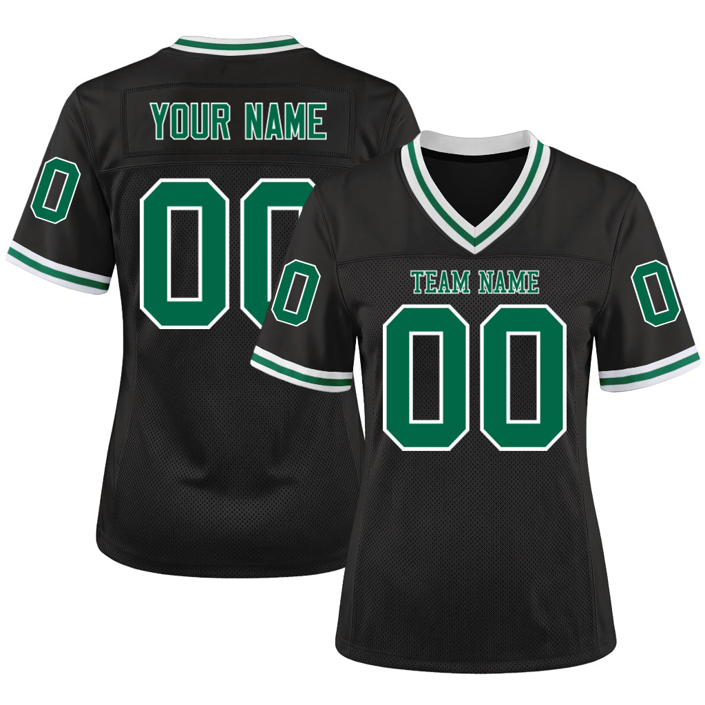 Custom Black Kelly Green-White Mesh Throwback Mesh Football Jersey