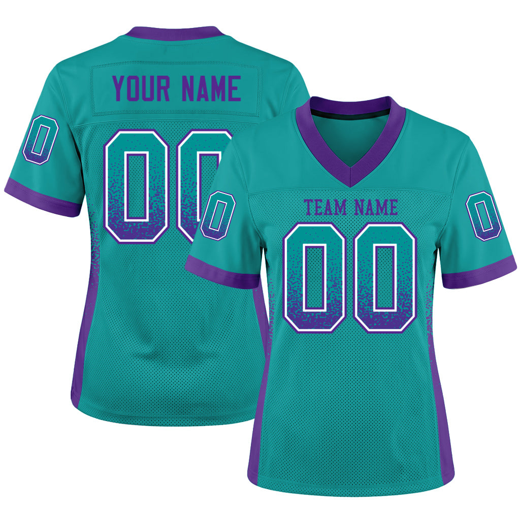 Custom Aqua Purple-White Mesh Drift Fashion Football Jersey