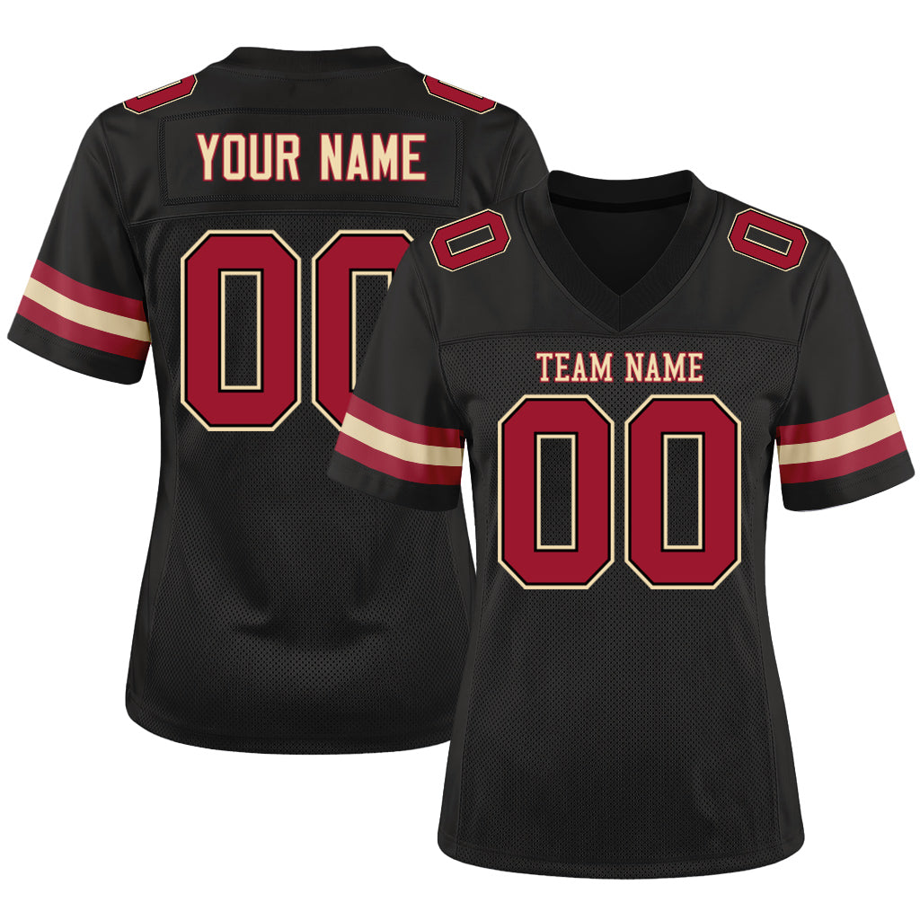 Custom Black Cardinal-Cream Mesh Football Jersey