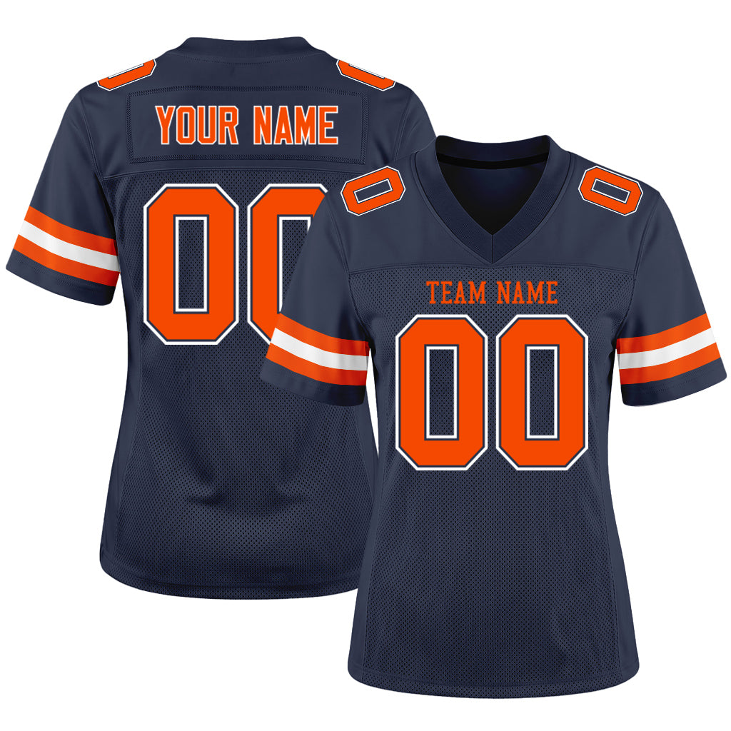 Custom Navy Orange-White Mesh Football Jersey