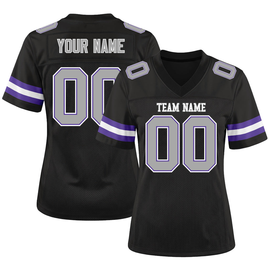 Custom Black Gray-Purple Mesh Football Jersey