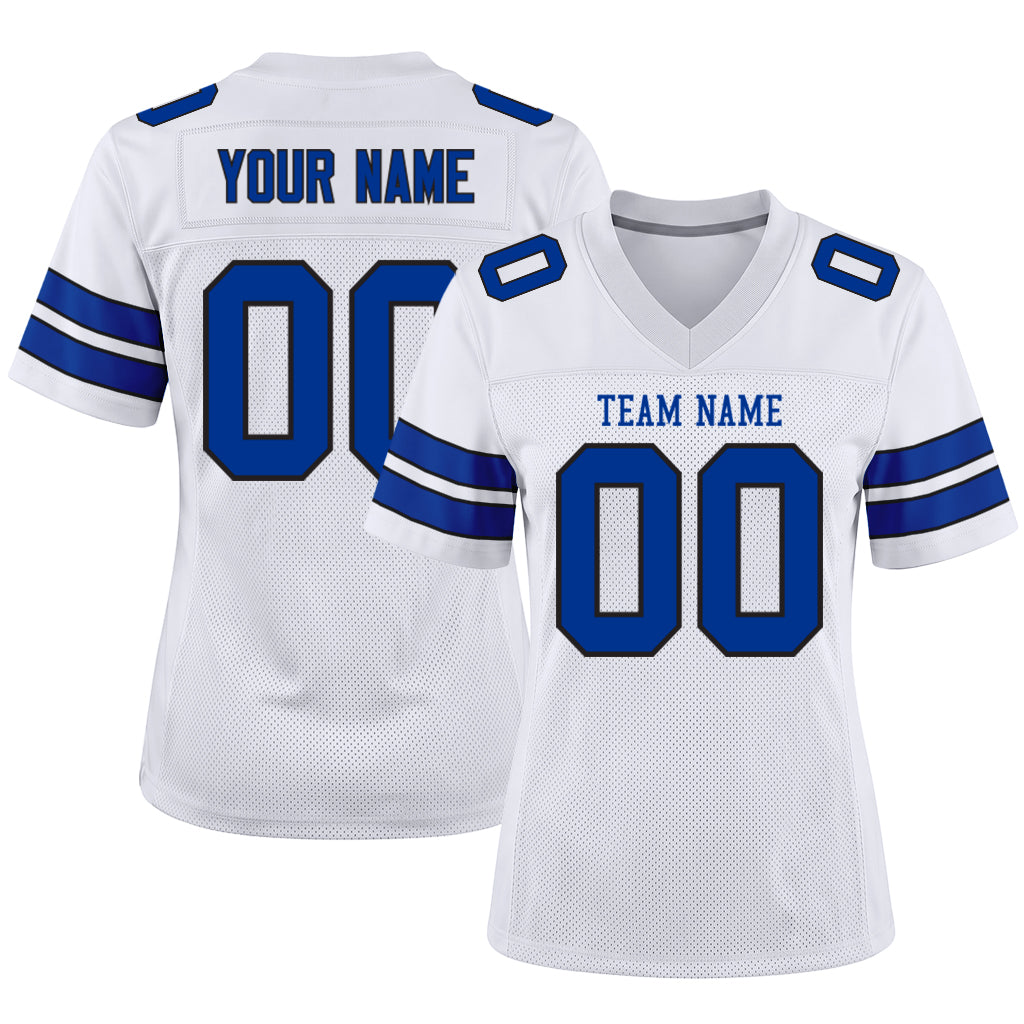 Custom White Royal-Black Mesh Football Jersey