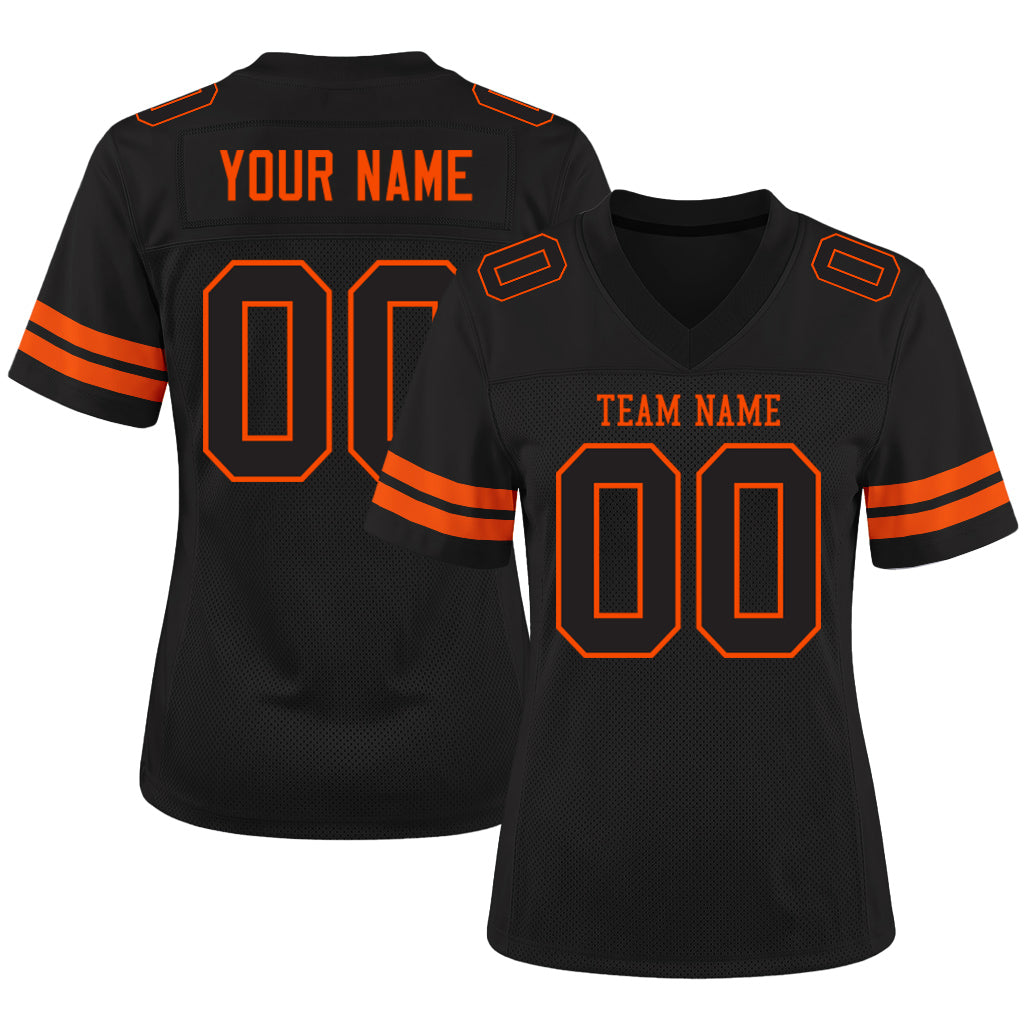 Custom Black Black-Orange Mesh Football Jersey