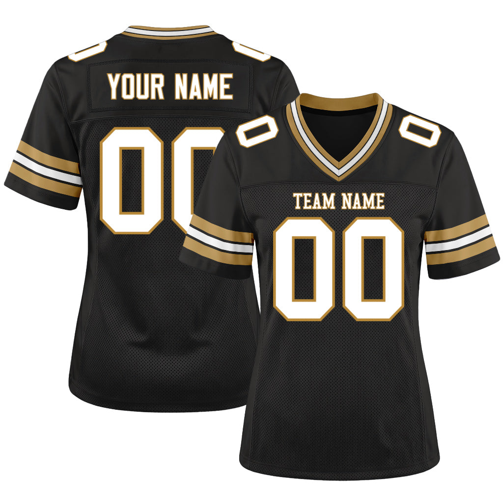 Custom Black White-Old Gold Mesh Football Jersey