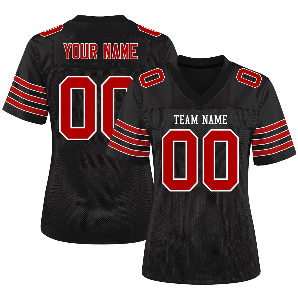 Custom Black Red-White Mesh Football Jersey