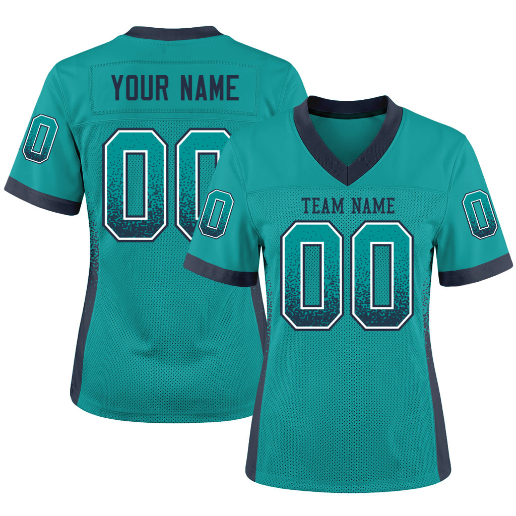 Custom Aqua Navy-White Mesh Drift Fashion Football Jersey