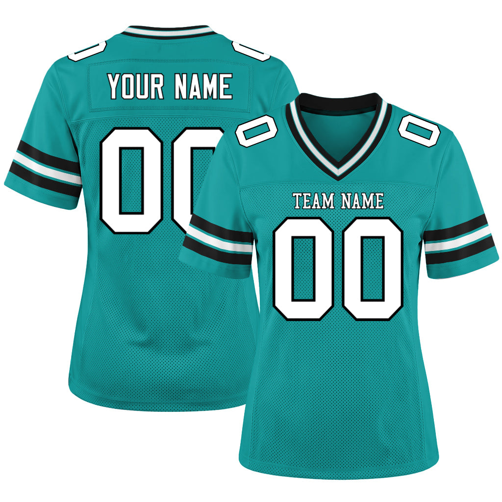 Custom Aqua White-Black Mesh Football Jersey