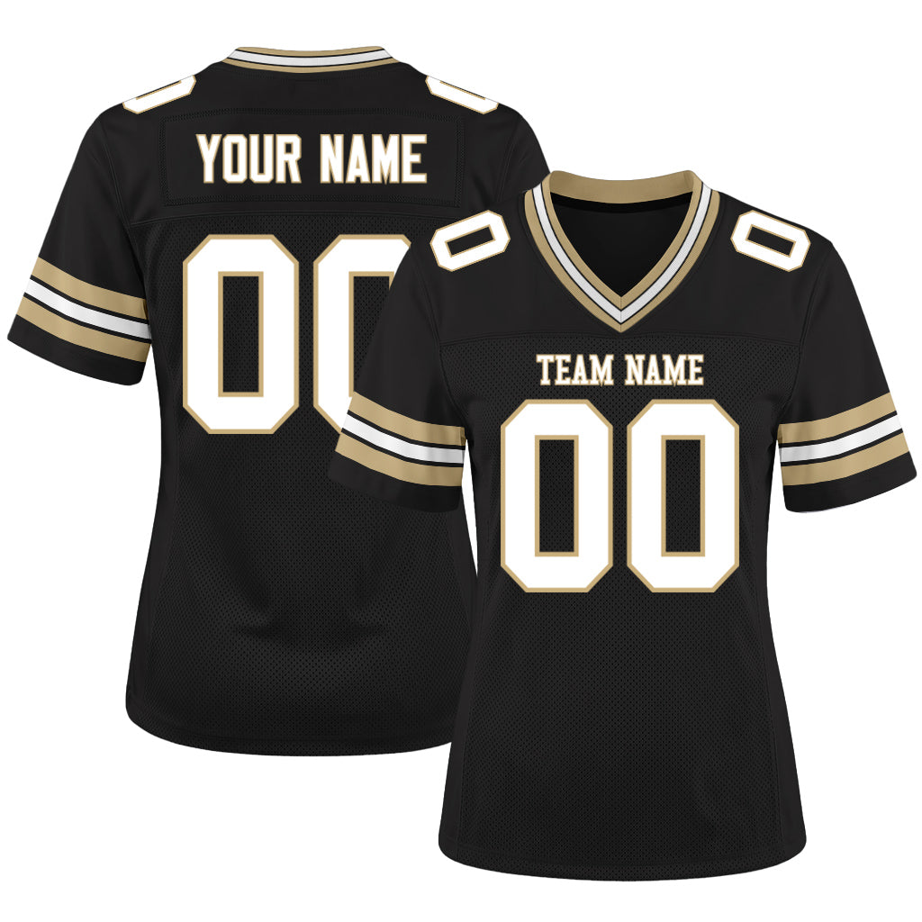 Custom Black White-Vegas Gold Mesh Football Jersey