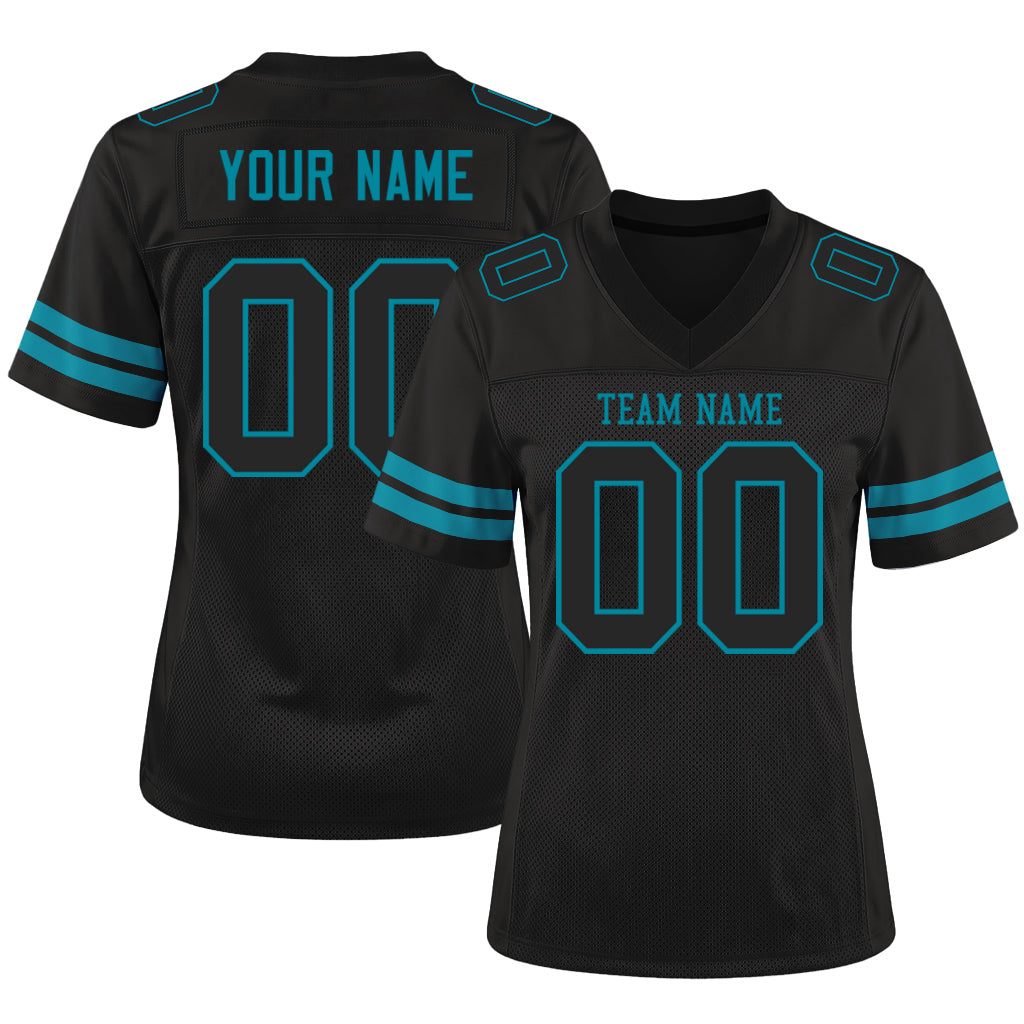 Custom Black Black-Teal Mesh Football Jersey