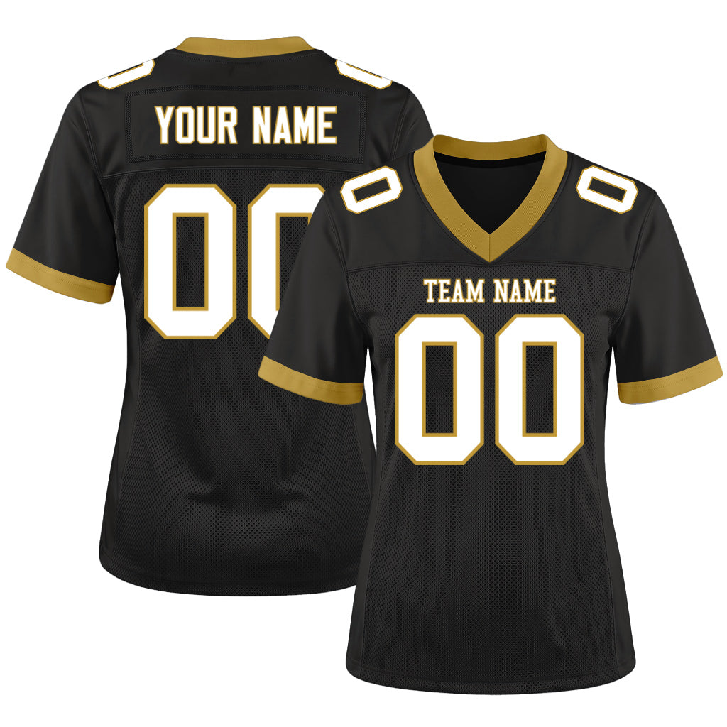 Custom Black White-Old Gold Mesh Football Jersey