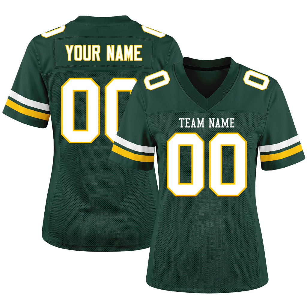 Custom Green White-Gold Mesh Football Jersey