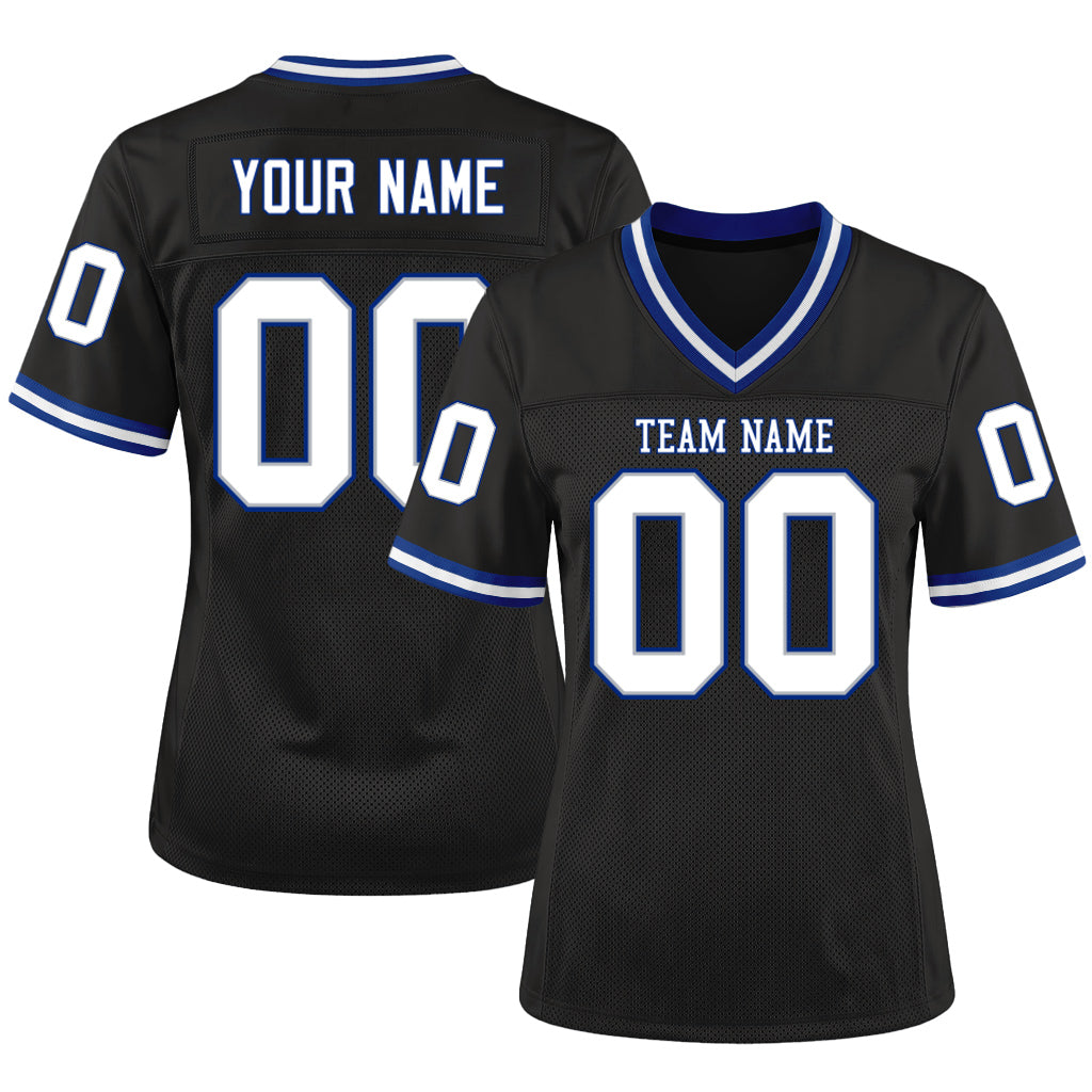 Custom Black White-Royal Mesh Throwback Mesh Football Jersey