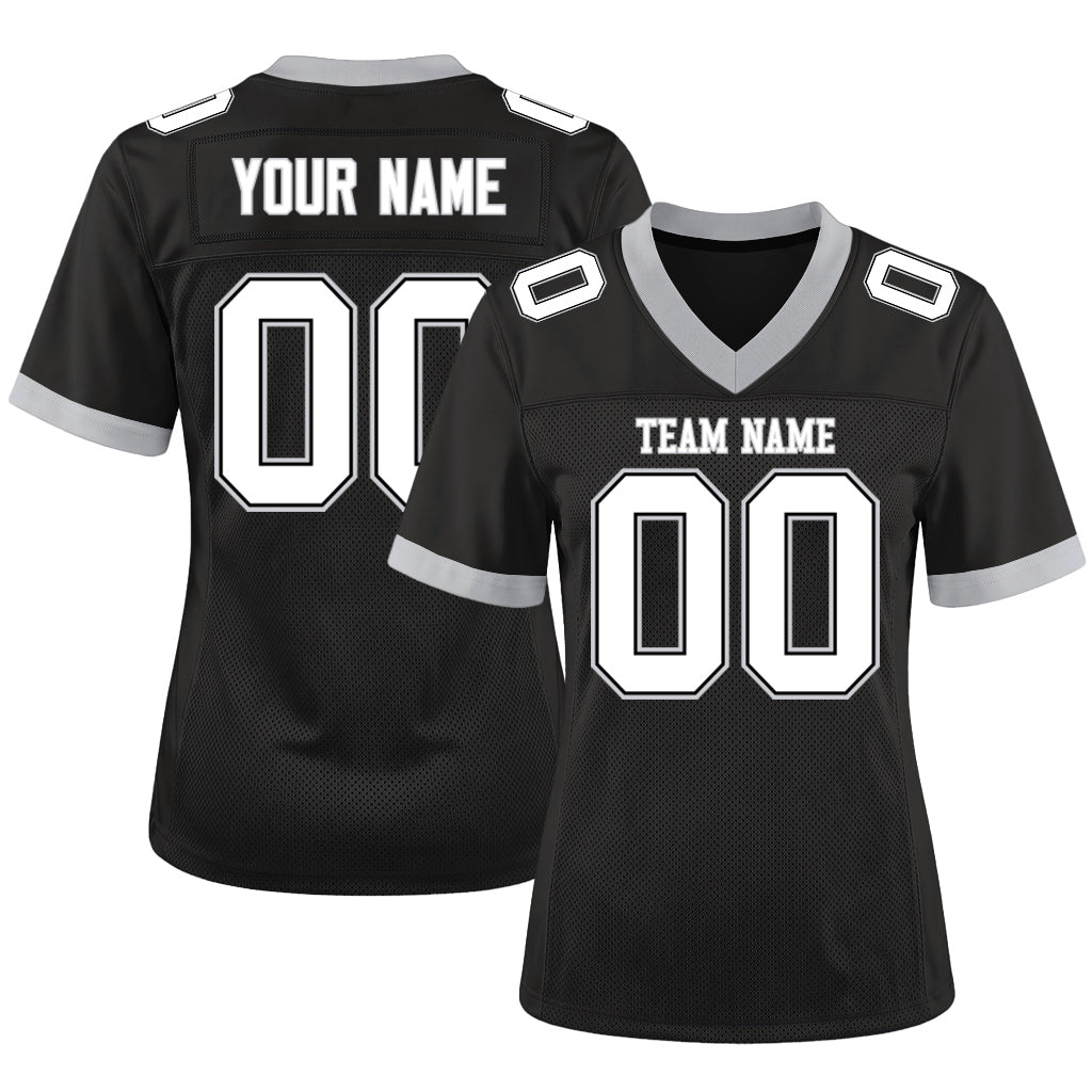 Custom Black White-Gray Custom Name Mesh Football Jersey