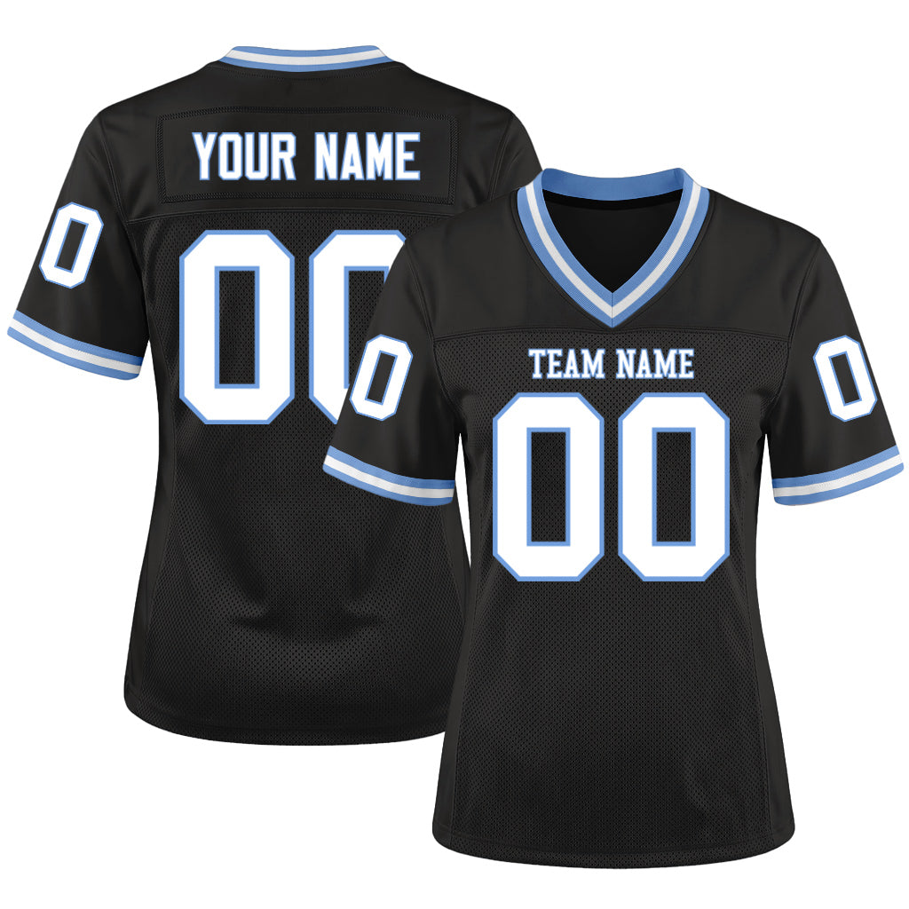 Custom Black White-Light Blue Mesh Throwback Mesh Football Jersey